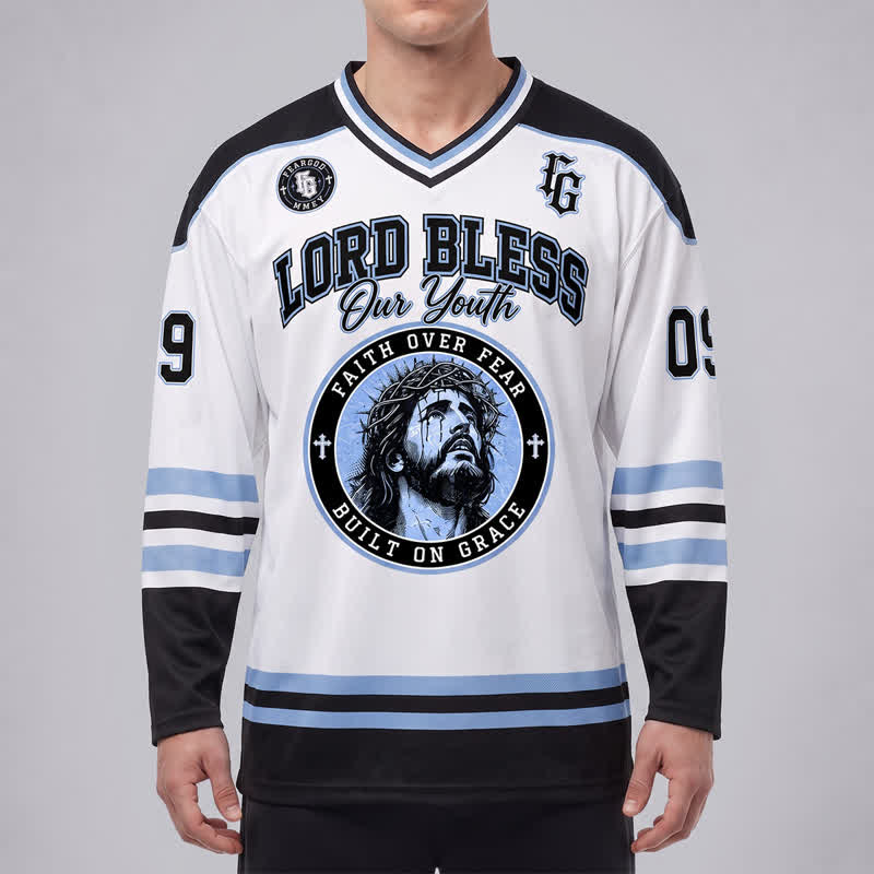 Christianartworkshop Fear God 09 Streetwear Long Sleeve Hockey Jersey - image 3