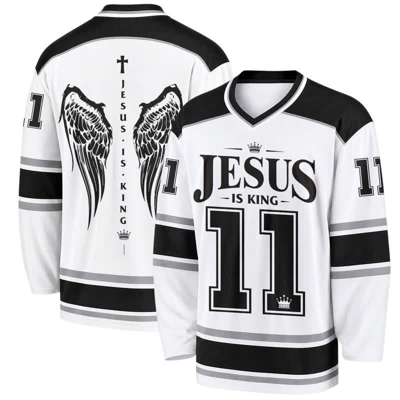Christianartworkshop Jesus Is King Monochrome Streetwear Hockey Jersey - 5XL - image 0