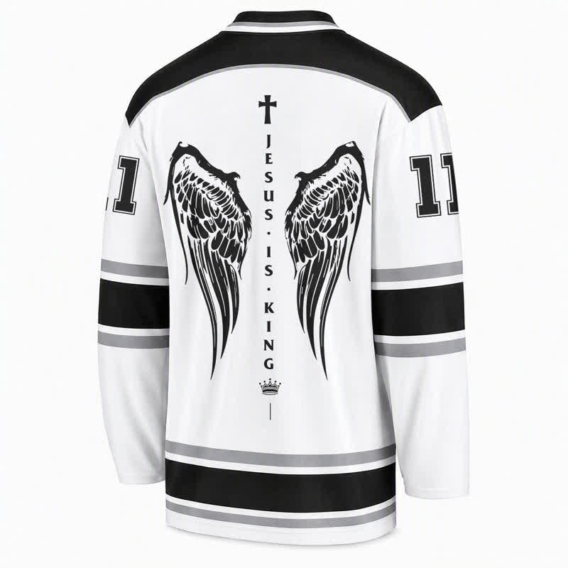 Christianartworkshop Jesus Is King Monochrome Streetwear Hockey Jersey - image 2