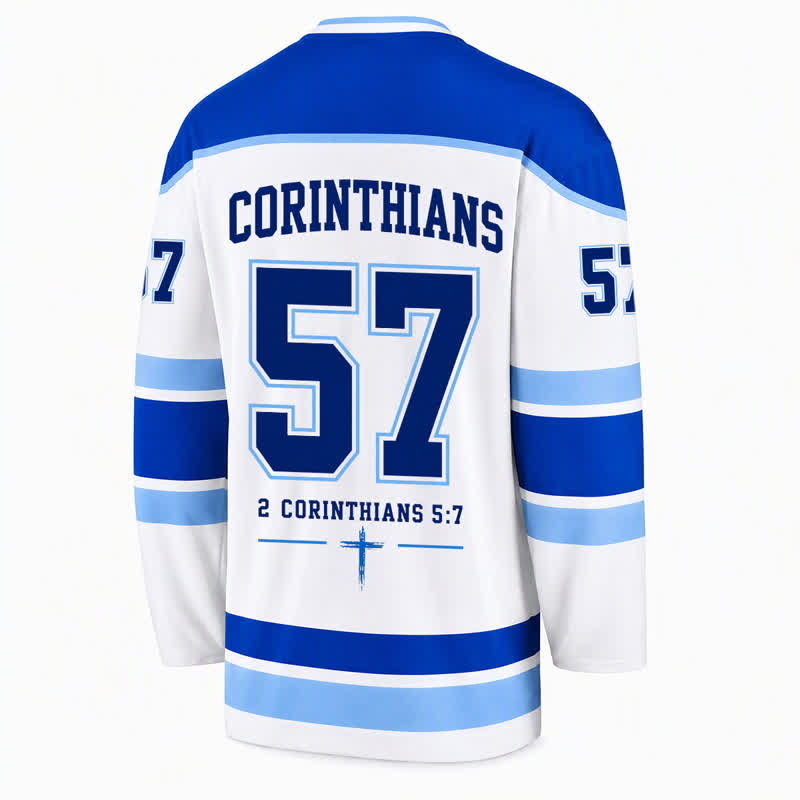 Christianartworkshop Walk By Faith Blue Stripe Long Sleeve Hockey Jersey - image 2