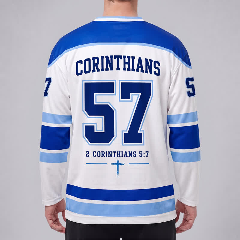 Christianartworkshop Walk By Faith Blue Stripe Long Sleeve Hockey Jersey - image 4