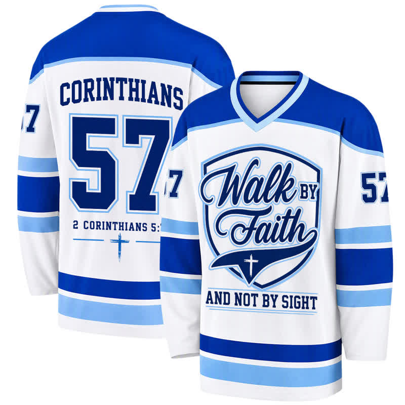 Christianartworkshop Walk By Faith Blue Stripe Long Sleeve Hockey Jersey - 5XL - image 0