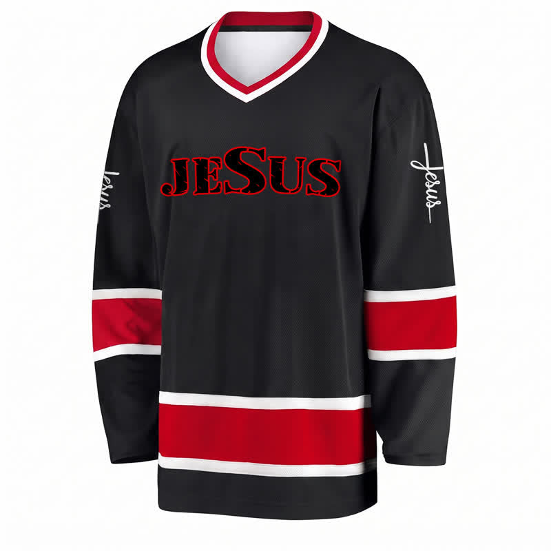 Christianartworkshop Jesus Cross Statement Black Hockey Jersey - image 1