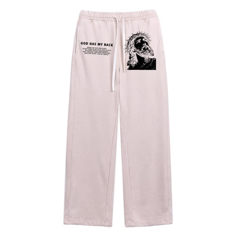 Christianartworkshop God Has My Back Jesus Portrait Washed Sweatpants - Beige - 2XL - image 10