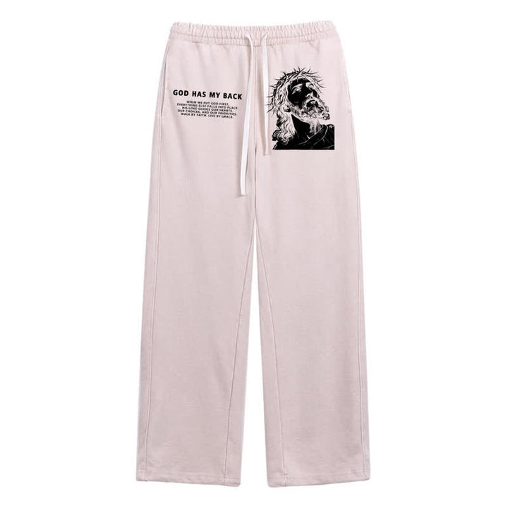 Christianartworkshop God Has My Back Jesus Portrait Washed Sweatpants - Beige - 2XL - image 10