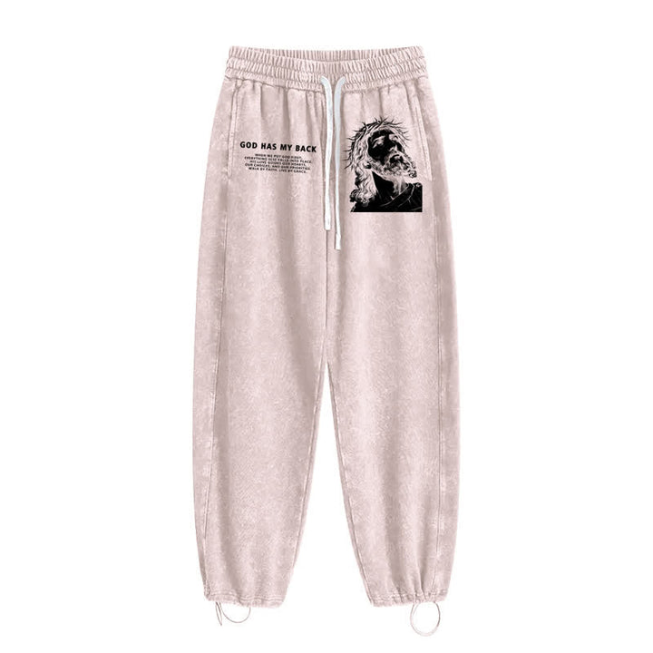 Christianartworkshop God Has My Back Jesus Portrait Washed Sweatpants - image 12