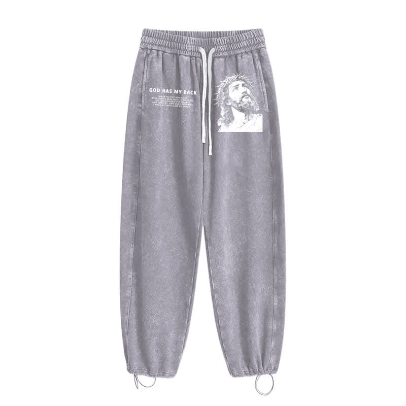 Christianartworkshop God Has My Back Jesus Portrait Washed Sweatpants - image 26