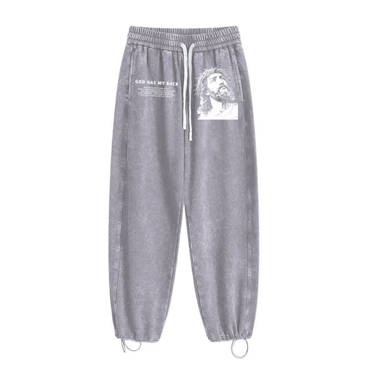 Christianartworkshop God Has My Back Jesus Portrait Washed Sweatpants - image 28