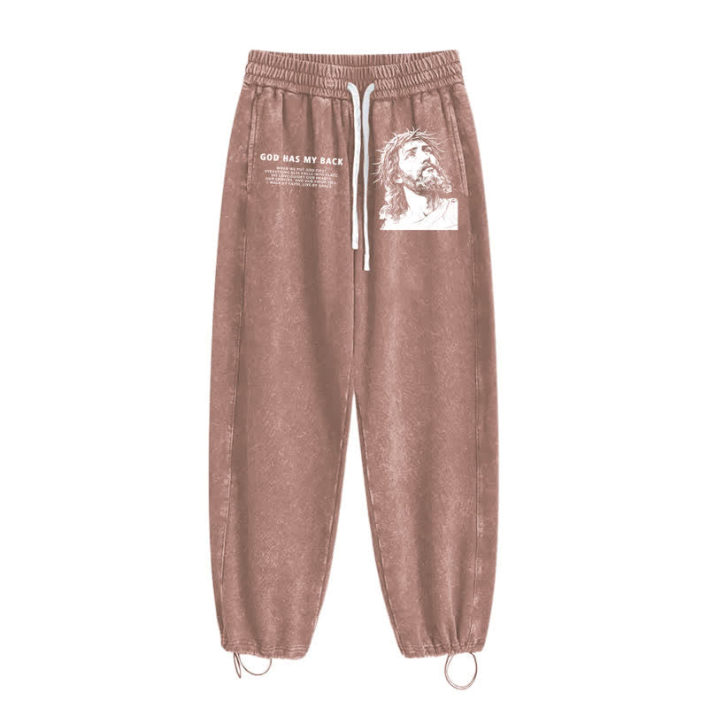 Christianartworkshop God Has My Back Jesus Portrait Washed Sweatpants - image 36