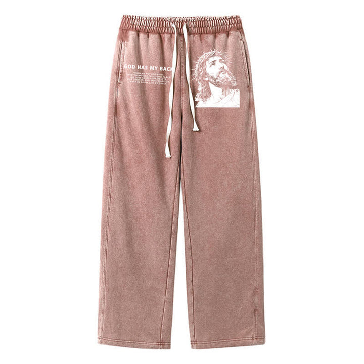 Christianartworkshop God Has My Back Jesus Portrait Washed Sweatpants - Brown - 2XL - image 34