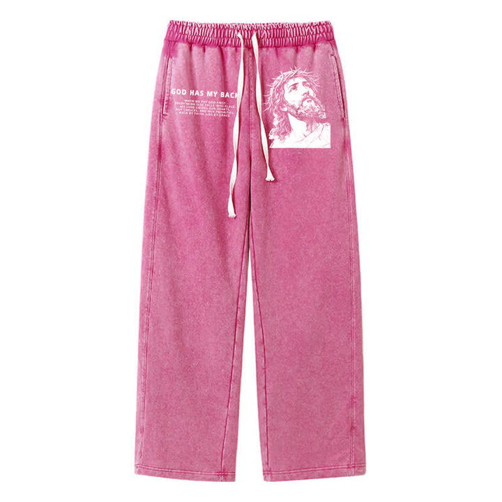 Christianartworkshop God Has My Back Jesus Portrait Washed Sweatpants - Rose - 2XL - image 42