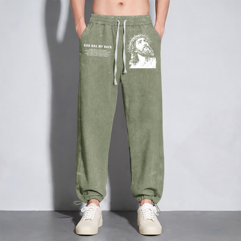 Christianartworkshop God Has My Back Jesus Portrait Washed Sweatpants - image 24