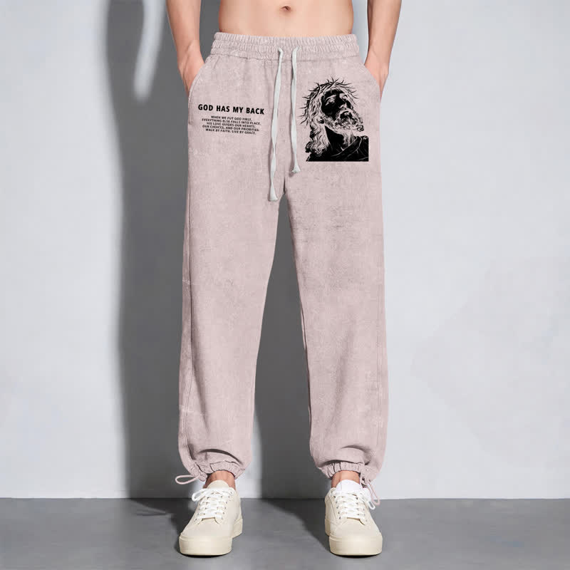 Christianartworkshop God Has My Back Jesus Portrait Washed Sweatpants - image 12