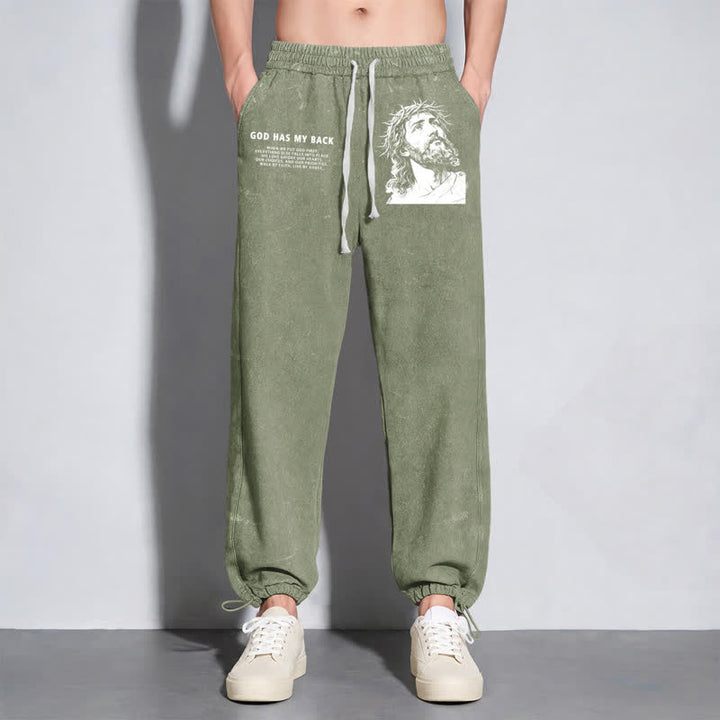 Christianartworkshop God Has My Back Jesus Portrait Washed Sweatpants - image 22