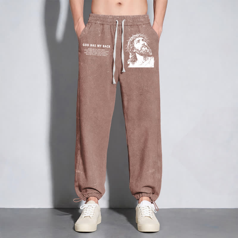 Christianartworkshop God Has My Back Jesus Portrait Washed Sweatpants - image 38
