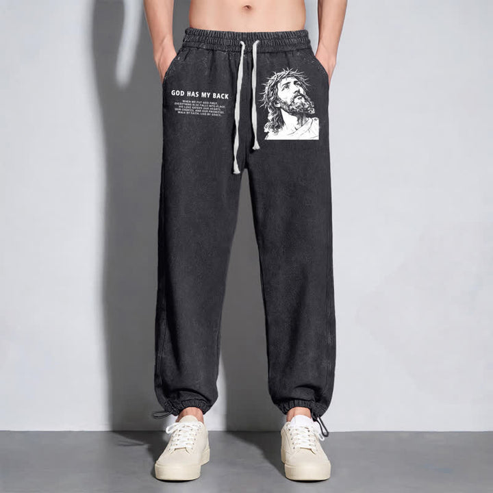 Christianartworkshop God Has My Back Jesus Portrait Washed Sweatpants - image 6