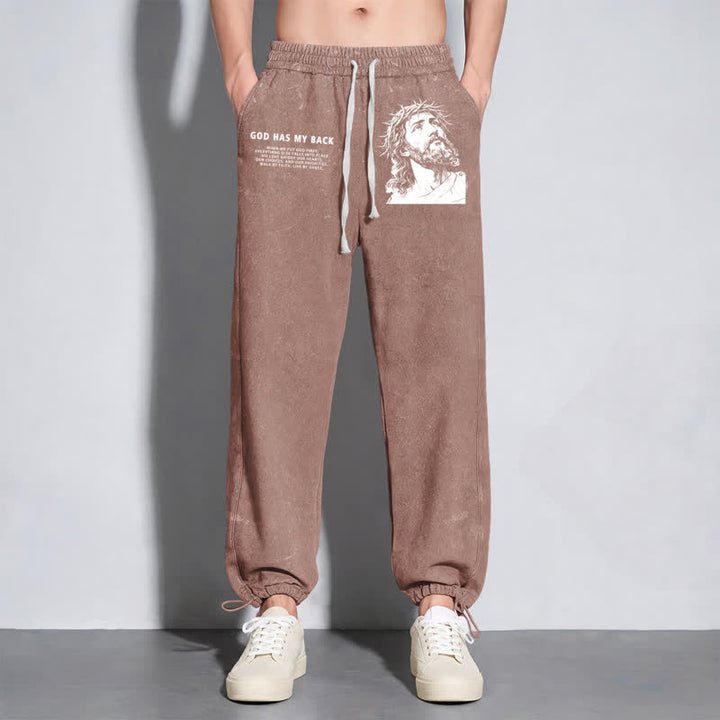 Christianartworkshop God Has My Back Jesus Portrait Washed Sweatpants - image 40