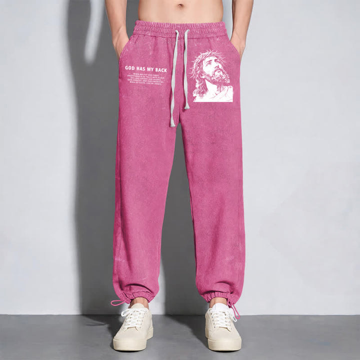 Christianartworkshop God Has My Back Jesus Portrait Washed Sweatpants - image 46