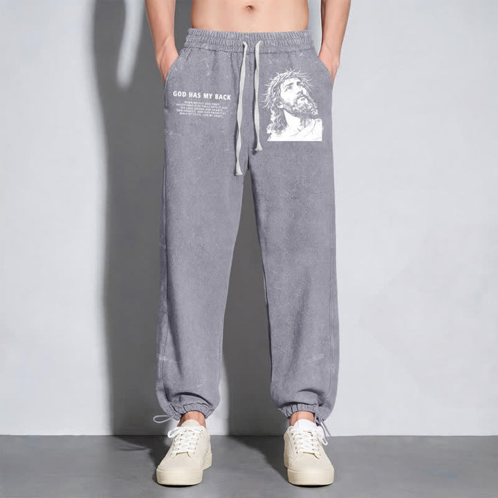 Christianartworkshop God Has My Back Jesus Portrait Washed Sweatpants - image 30