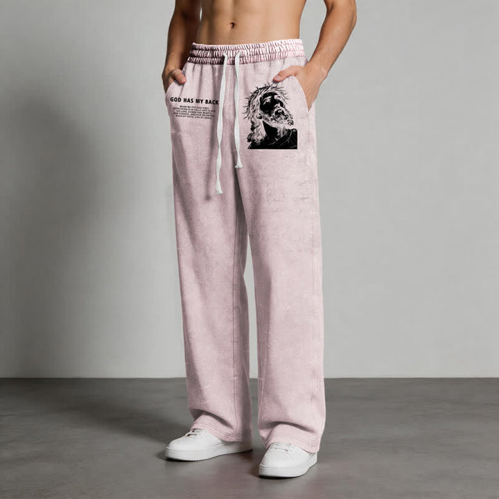 Christianartworkshop God Has My Back Jesus Portrait Washed Sweatpants - image 16