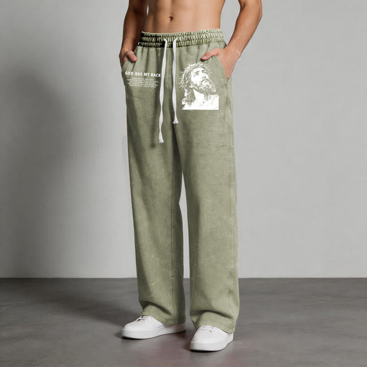 Christianartworkshop God Has My Back Jesus Portrait Washed Sweatpants - image 22