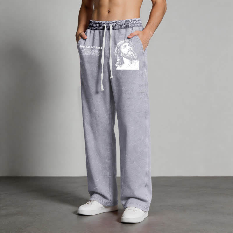 Christianartworkshop God Has My Back Jesus Portrait Washed Sweatpants - image 30