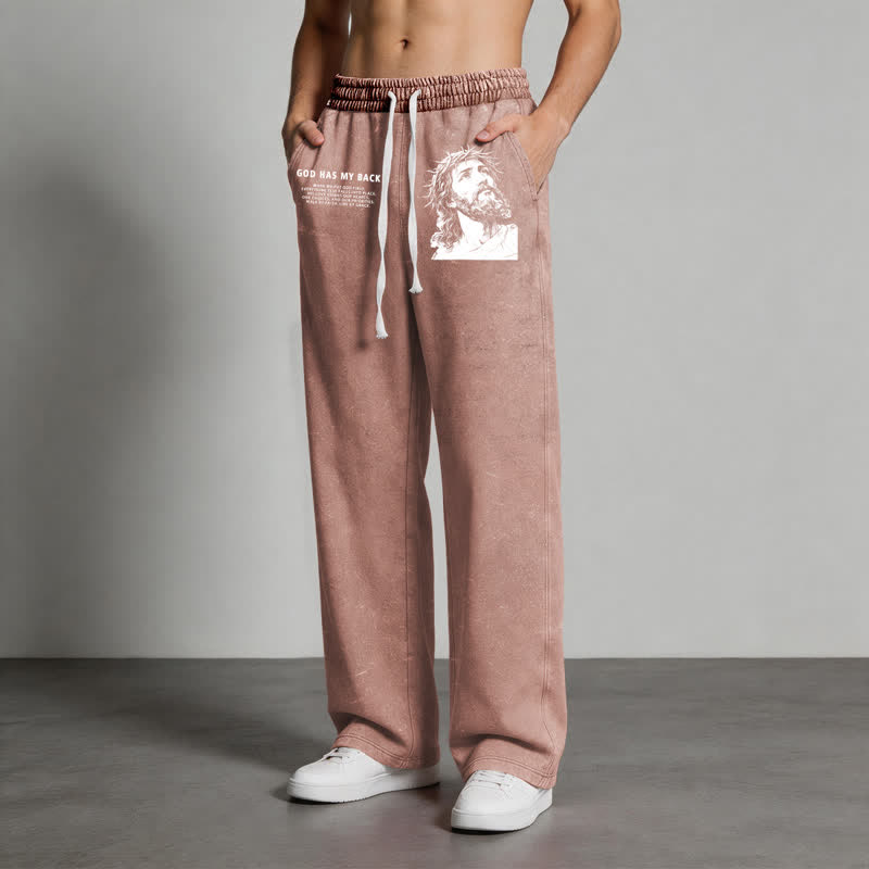 Christianartworkshop God Has My Back Jesus Portrait Washed Sweatpants - image 36