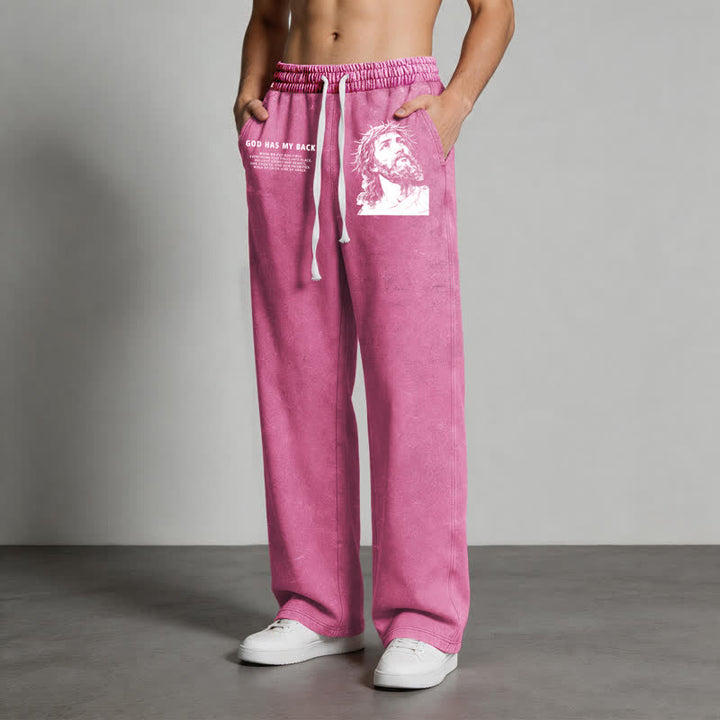 Christianartworkshop God Has My Back Jesus Portrait Washed Sweatpants - image 44