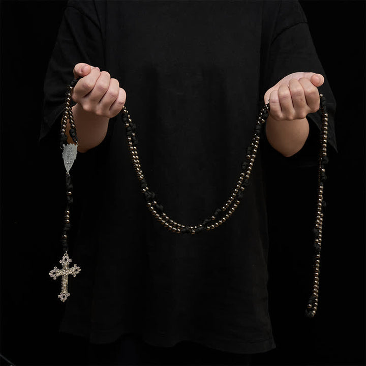 Christianartworkshop Rugged Silver-Toned Paracord 15-Decade Rosary: Carry Our Lady's Grace Wherever You Go - 20 Decade - Black - image 15