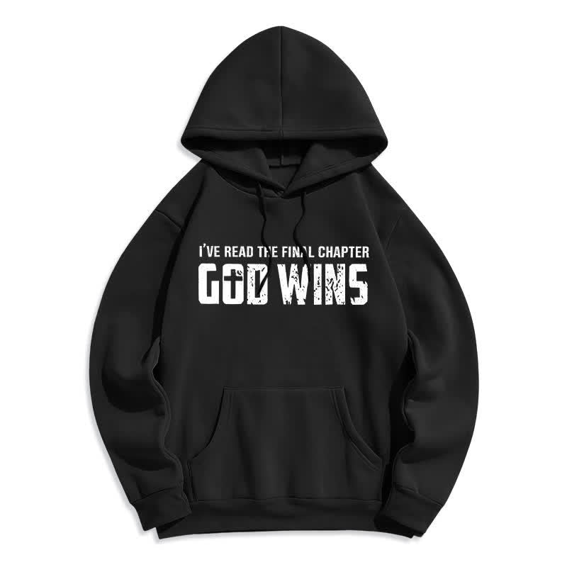 Christianartworkshop God Wins Vintage Print Oversized Fleece Pullover Hoodie - Black - 2XL - image 1