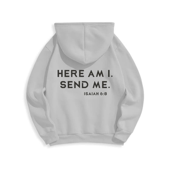 Christianartworkshop Here Am I Send Me Isaiah 6 8 Fleece Hoodie - Grey - 2XL - image 10