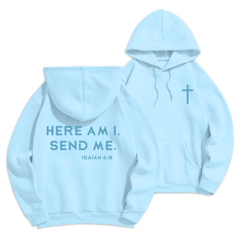 Christianartworkshop Here Am I Send Me Isaiah 6 8 Fleece Hoodie - Blue - 2XL - image 21