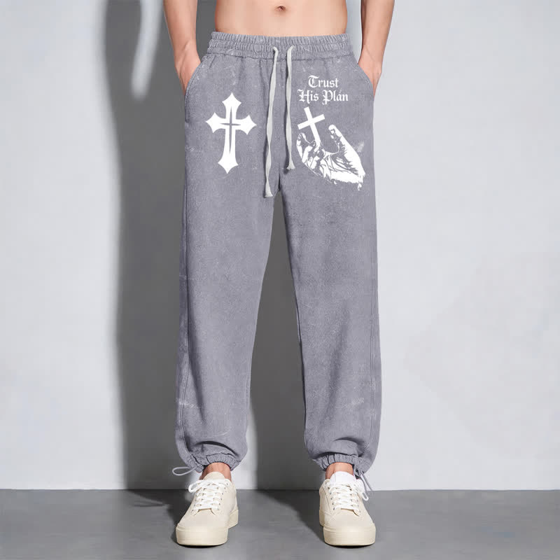 Christianartworkshop Trust His Plan Cross Graphic Washed Sweatpants - image 22