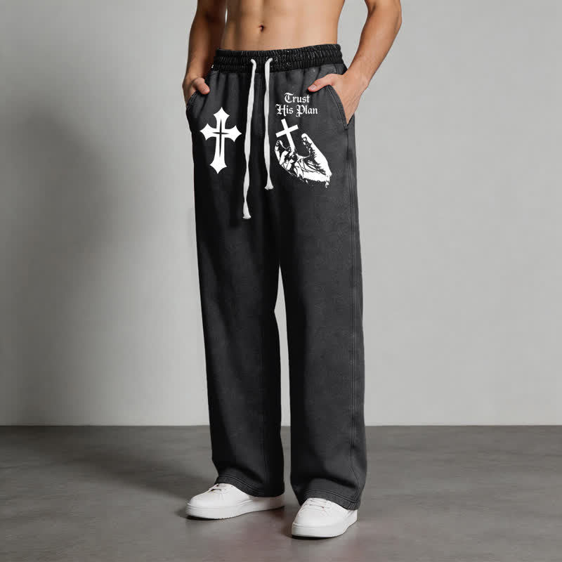 Christianartworkshop Trust His Plan Cross Graphic Washed Sweatpants - image 12