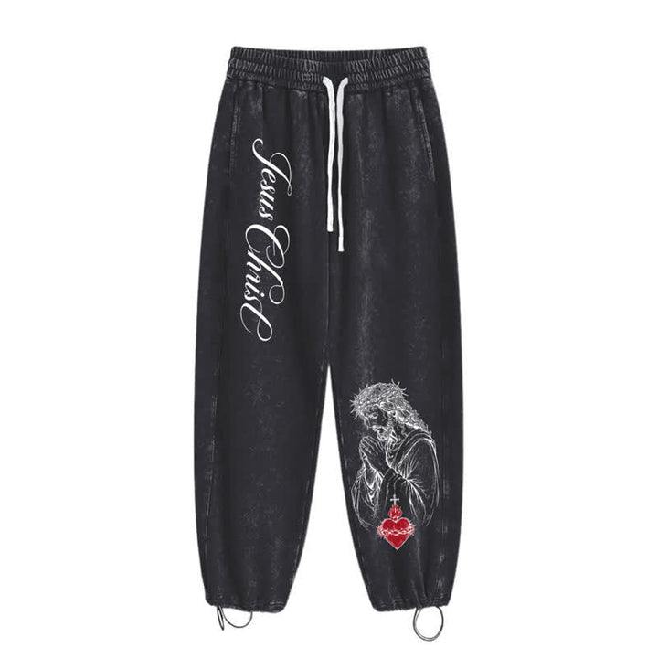 Christianartworkshop Jesus Christ Script Sacred Heart Washed Sweatpants - image 26
