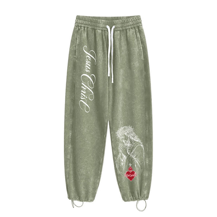 Christianartworkshop Jesus Christ Script Sacred Heart Washed Sweatpants - image 10