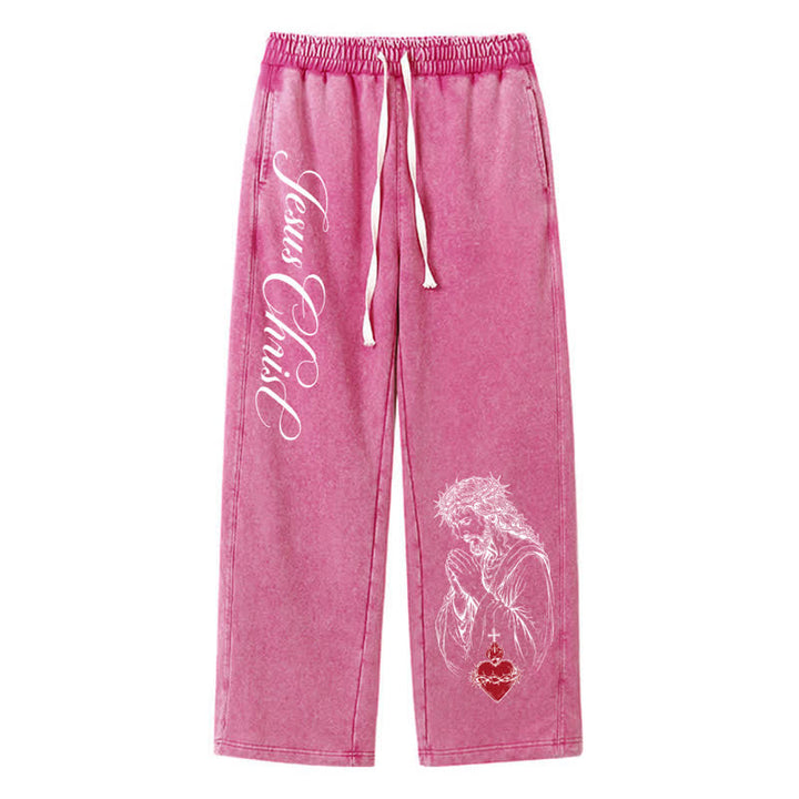 Christianartworkshop Jesus Christ Script Sacred Heart Washed Sweatpants - Rose - 2XL - image 32