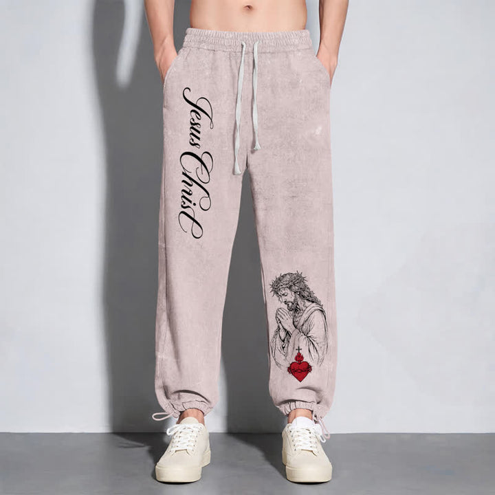 Christianartworkshop Jesus Christ Script Sacred Heart Washed Sweatpants - image 22