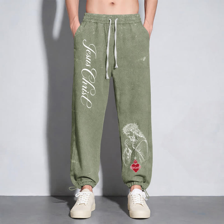 Christianartworkshop Jesus Christ Script Sacred Heart Washed Sweatpants - image 15