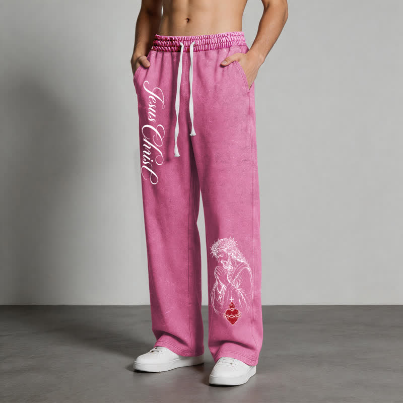 Christianartworkshop Jesus Christ Script Sacred Heart Washed Sweatpants - image 36