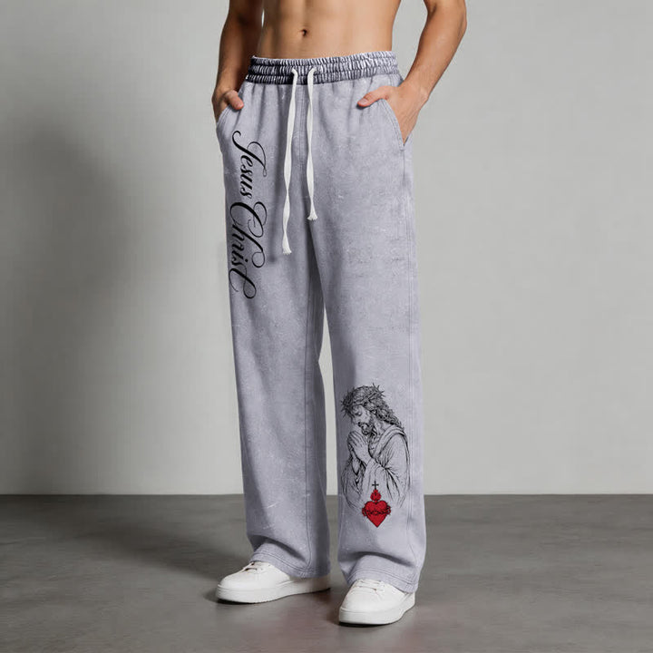 Christianartworkshop Jesus Christ Script Sacred Heart Washed Sweatpants - image 4