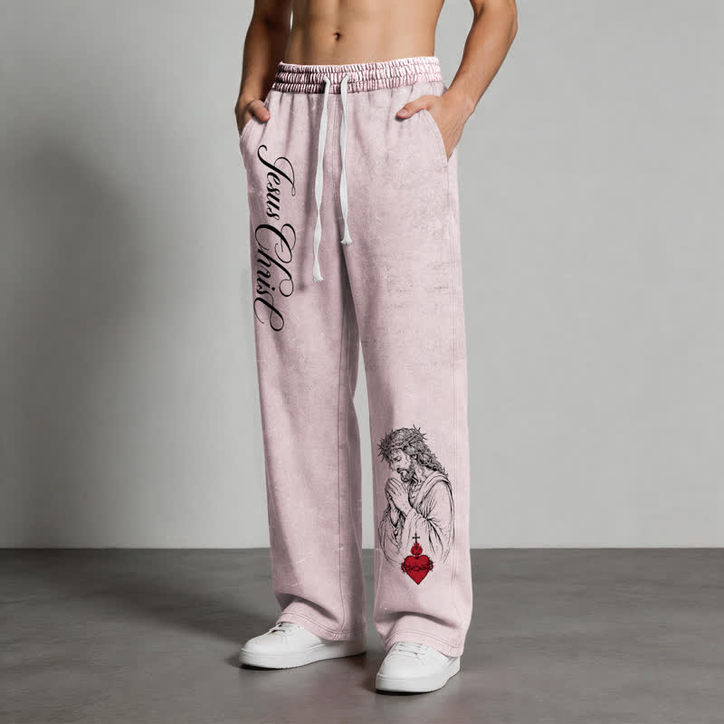 Christianartworkshop Jesus Christ Script Sacred Heart Washed Sweatpants - image 20