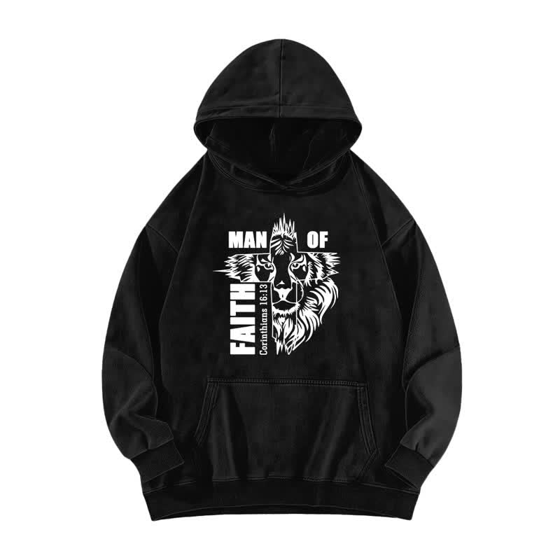 Christianartworkshop Man Of Faith Lion Graphic Vintage Fleece Washed Hoodie - Black - 5XL - image 0