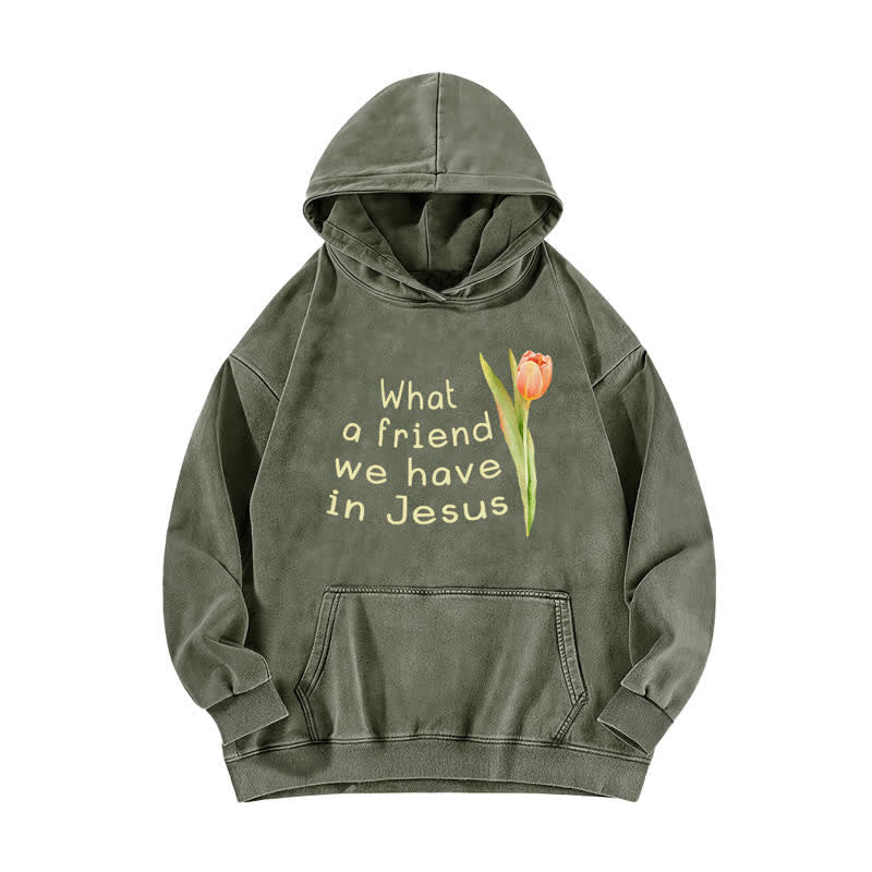 Christianartworkshop What A Friend We Have In Jesus Washed Hoodie - Army Green - 5XL - image 4