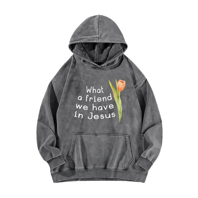 Christianartworkshop What A Friend We Have In Jesus Washed Hoodie - Grey - 5XL - image 3