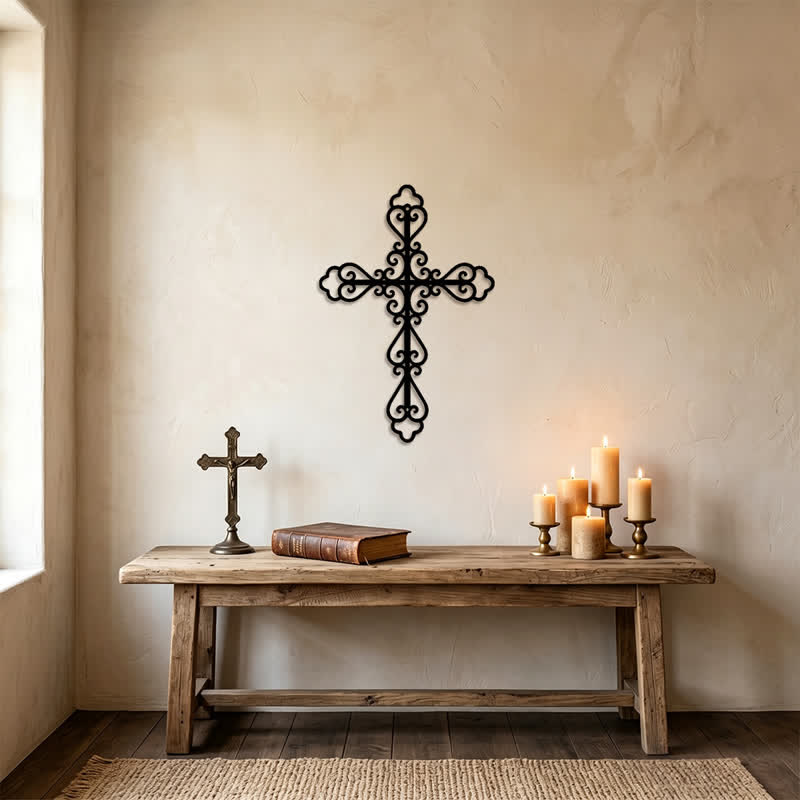 Christianartworkshop Ornate Scroll Metal Wall Cross: Emblem of Timeless Divine Blessing - image 2