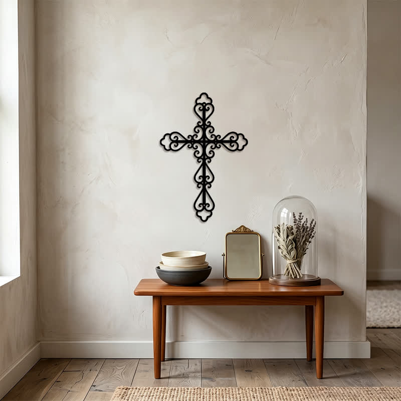 Christianartworkshop Ornate Scroll Metal Wall Cross: Emblem of Timeless Divine Blessing - image 1