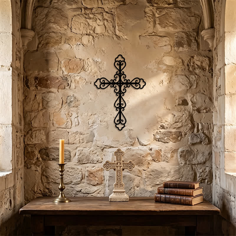 Christianartworkshop Ornate Scroll Metal Wall Cross: Emblem of Timeless Divine Blessing - image 0