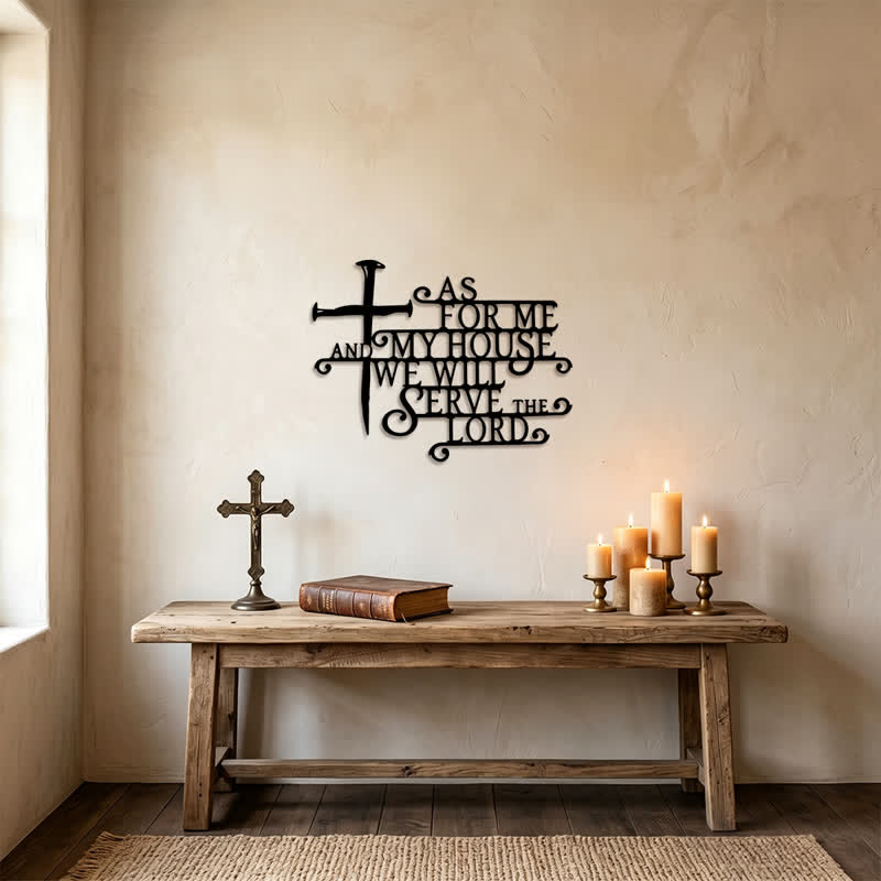 Christianartworkshop Curly Script Metal Cross Wall Sign: Emblem of Quiet Household Faith - image 2