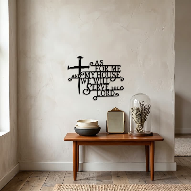 Christianartworkshop Curly Script Metal Cross Wall Sign: Emblem of Quiet Household Faith - image 1